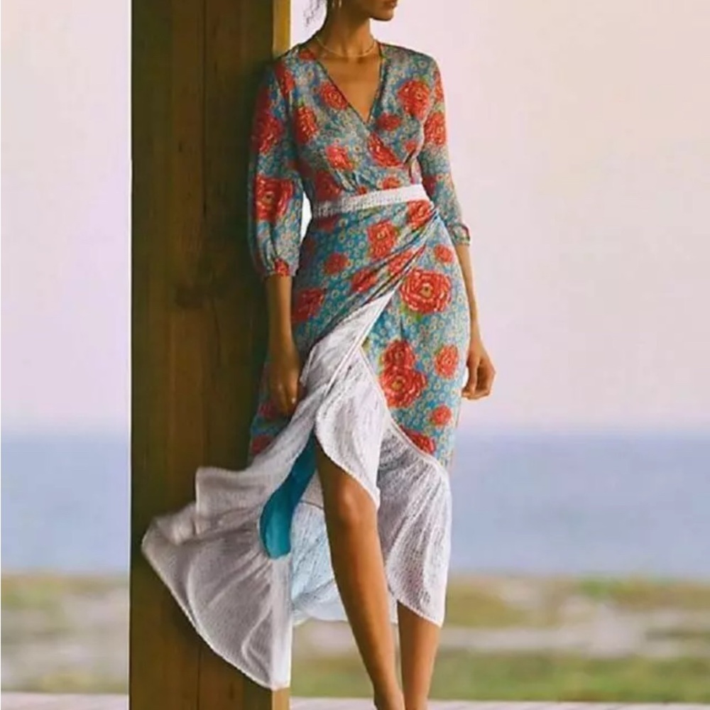 ANTHROPOLOGIE/FARM RIO SUZANNE WRAP MAXI DRESS XL
